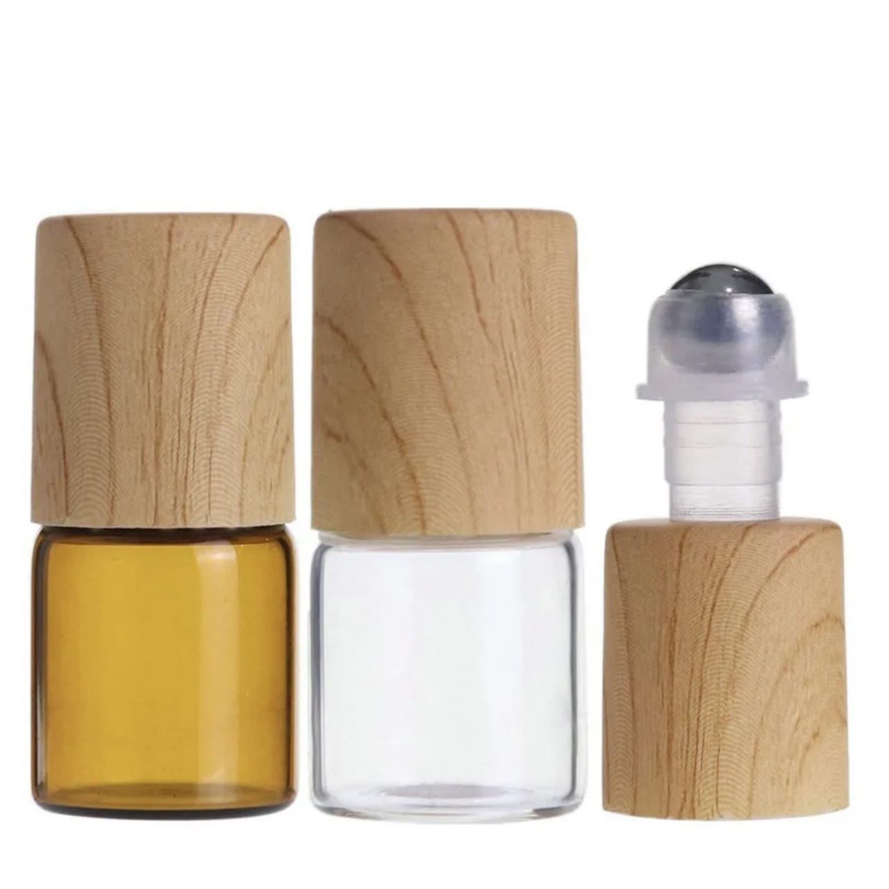 different size transparent tester roll-on oil and sprayer bottles glass with bamboo wood lids factory