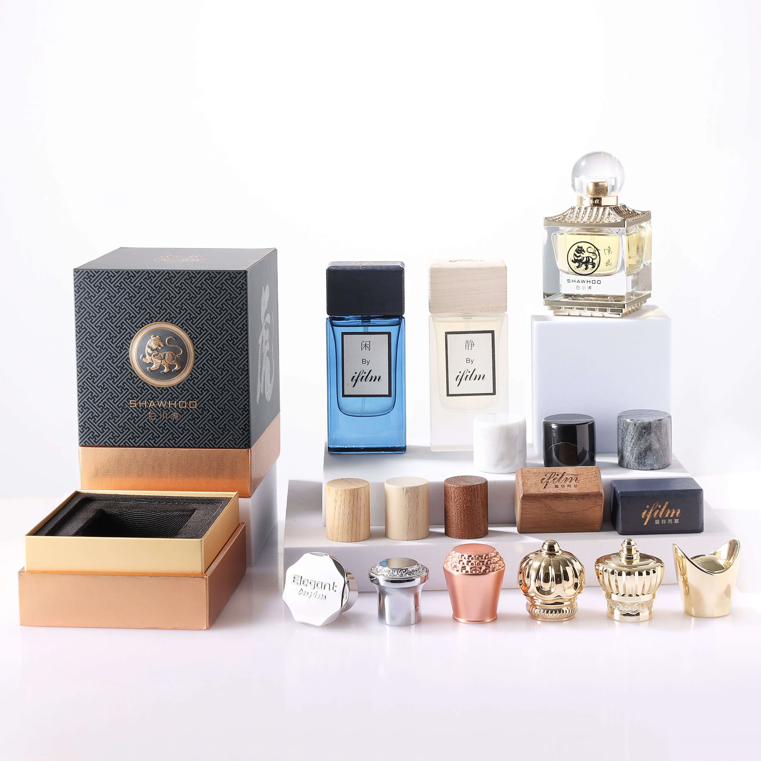 create your own custom spray perfume bottle with wooden lid and box package