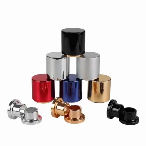 custom matte aluminum plastic gold cap lid glass perfume bottle square transparent spray sarin cap seller supplier