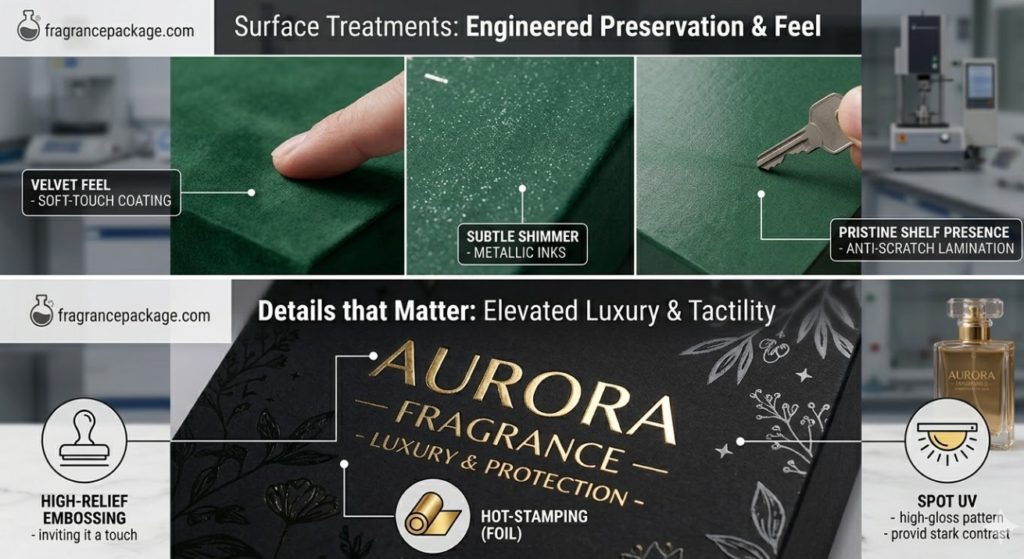 fragrance packaging surface finishes the art of tactility, vision and protection