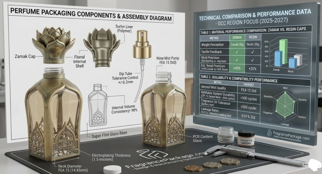 What is Perfume Packaging? professional perfume packaging components diagram and technical comparison data presented by fragrancepackage.com manufacturing experts