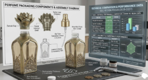 professional perfume packaging components diagram and technical comparison data presented by fragrancepackage.com manufacturing experts