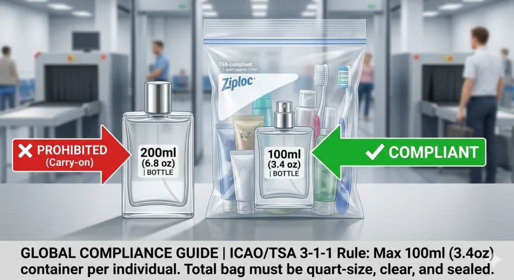 overview of travel regulations for perfume in checked baggage and carry on, featuring astm c149 and c147 glass durability certification