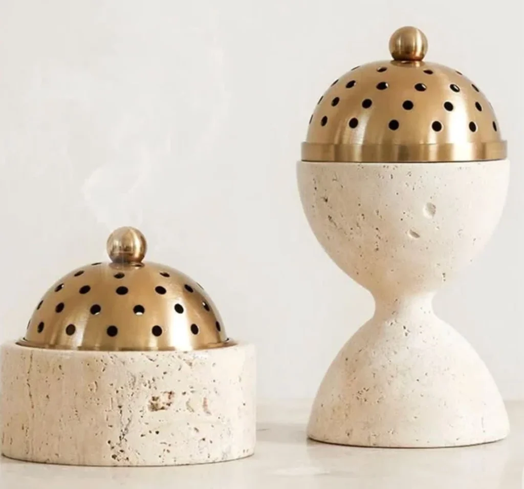 Composite concrete cement incense burner with matal cover