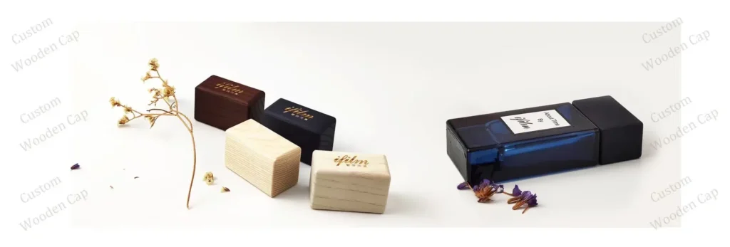 custom engraved gold logo Rectangular brown black oil wooden perfume lids factory