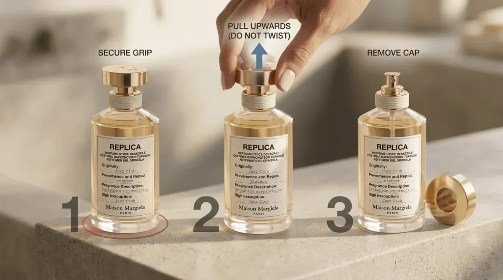 how to remove maison margiela replica perfume cap from perfume bottle
