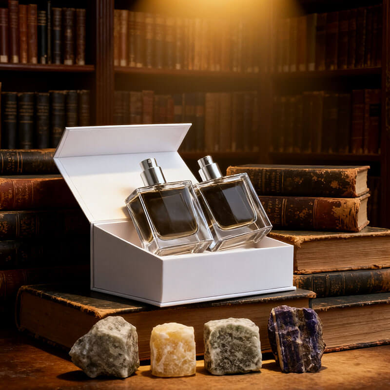50ml 30ml square glass bottle stone caps with luxury rigid box