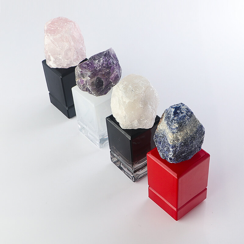 75ml coating glass bottle with custom raw stone niche perfume caps