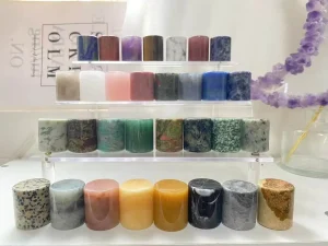 Natural marble Gemstone bottle lids tops with CNC inner hollowing and POM plastic liner